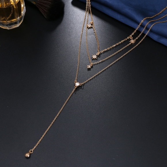 3/$30 Celestial Star Layered Drop Necklace Gold - Picture 5 of 8